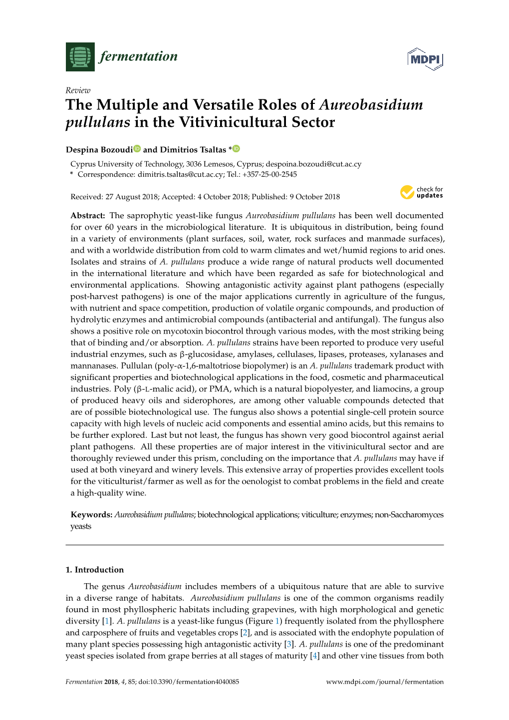 The Multiple and Versatile Roles of Aureobasidium Pullulans in the Vitivinicultural Sector