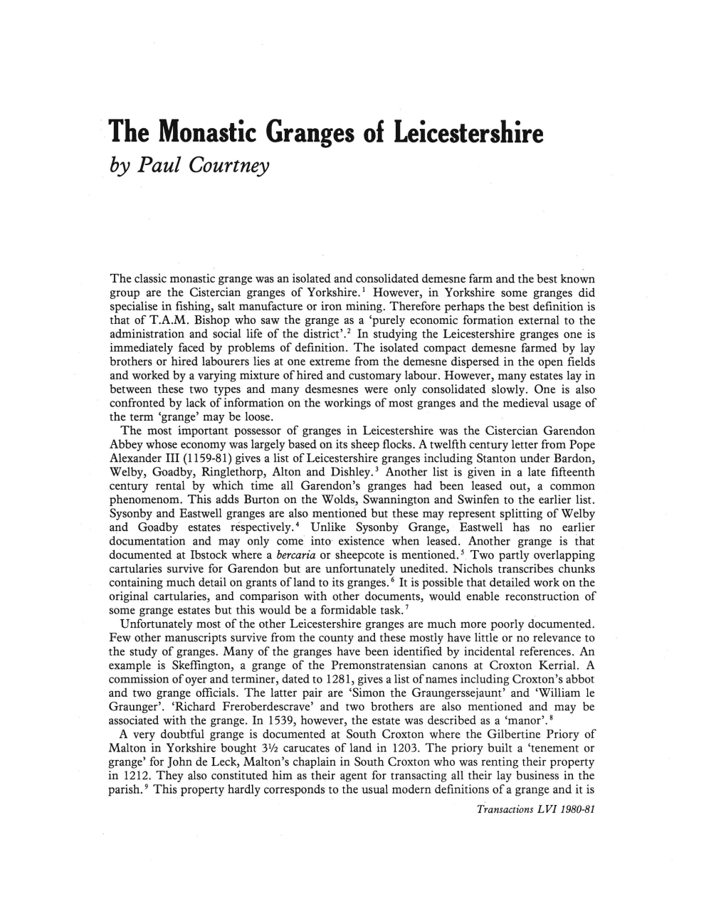 The Monastic Granges of Leicestershire by Paul Courtney