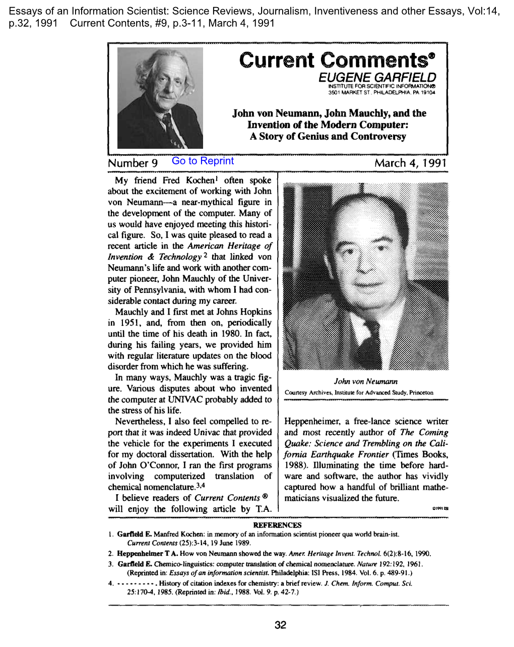 John Von Neumann, John Mauchly, and the Invention of the Modern Cosnputek a Story of Genius and Controversy