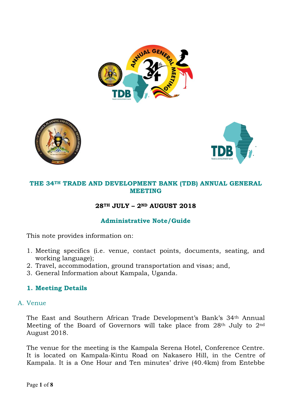 The 34Th Trade and Development Bank (Tdb) Annual General Meeting