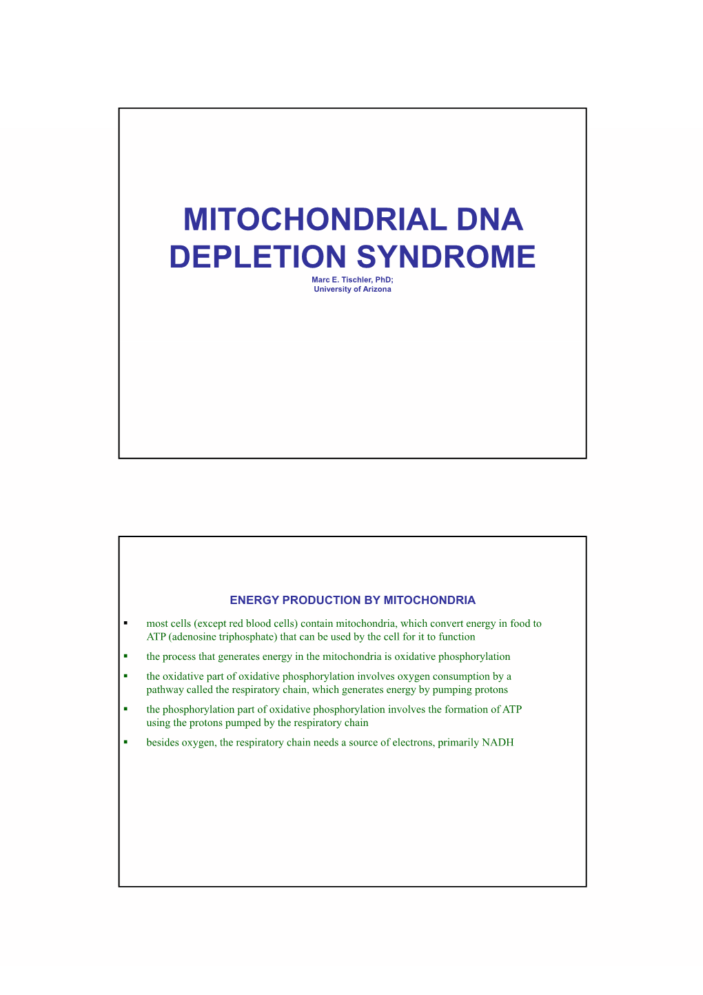 Mitochondrial Dna Mitochondrial Dna Depletion