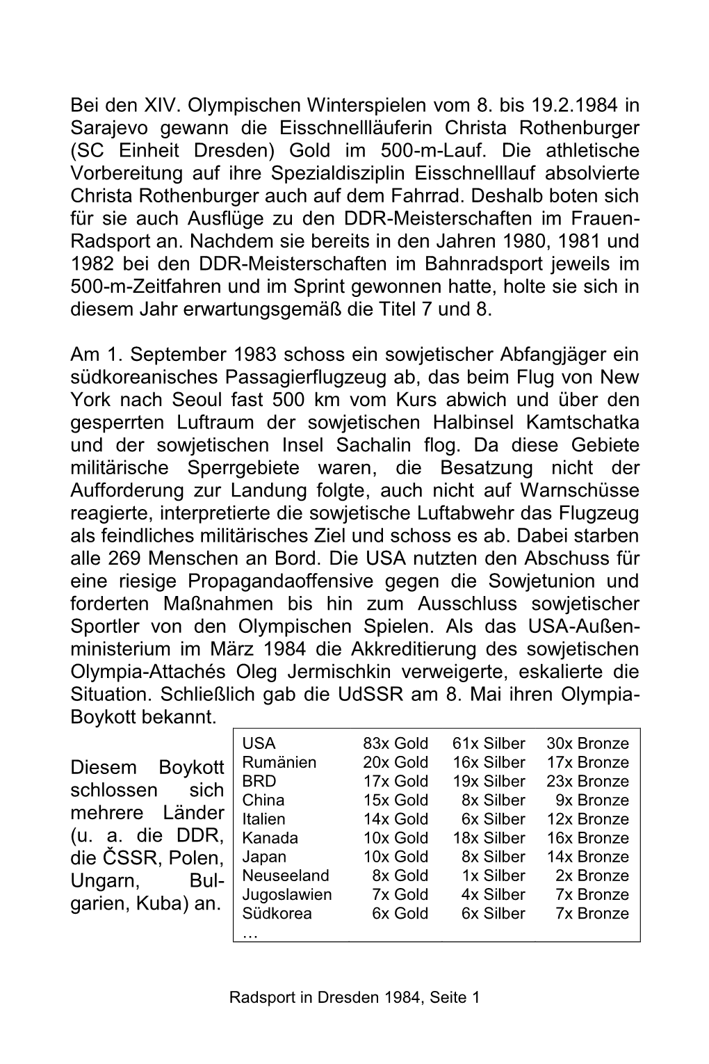 1984 in Sarajevo Gewann Die Eisschnellläuferin Christa Rothenburger (SC Einheit Dresden) Gold Im 500-M-Lauf