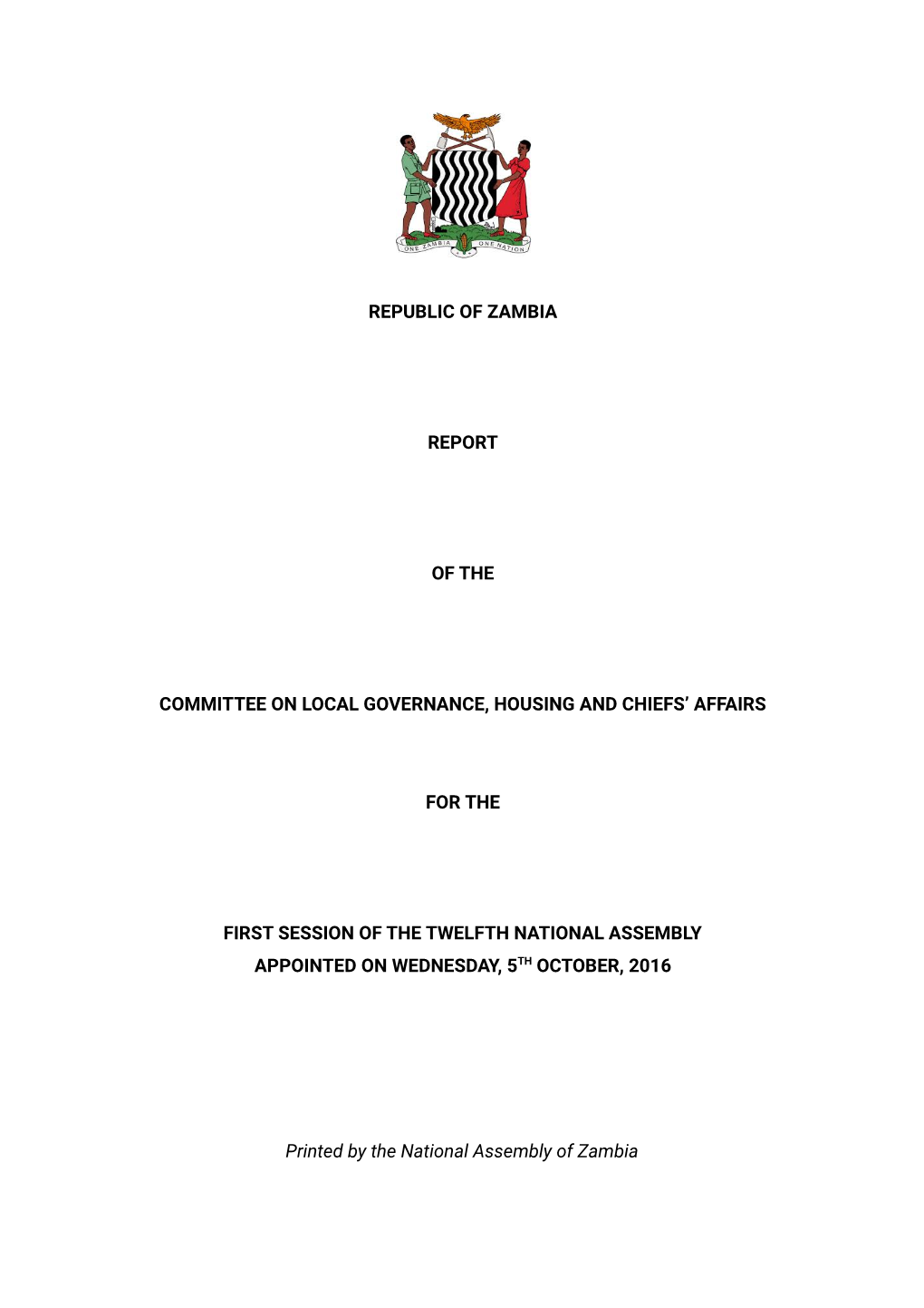 REPORT of the COMMITTEE on LOCAL GOVERNANCE Housing Sitution in Zambia.Pdf