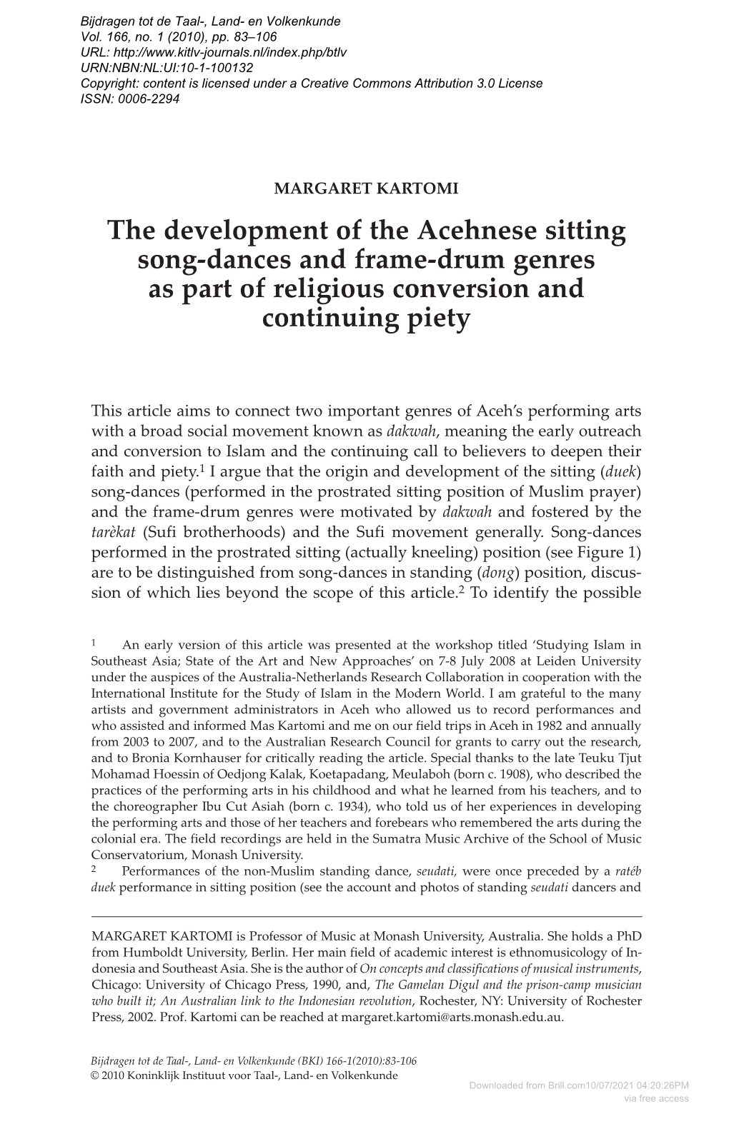 The Development of the Acehnese Sitting Song-Dances and Frame-Drum Genres As Part of Religious Conversion and Continuing Piety