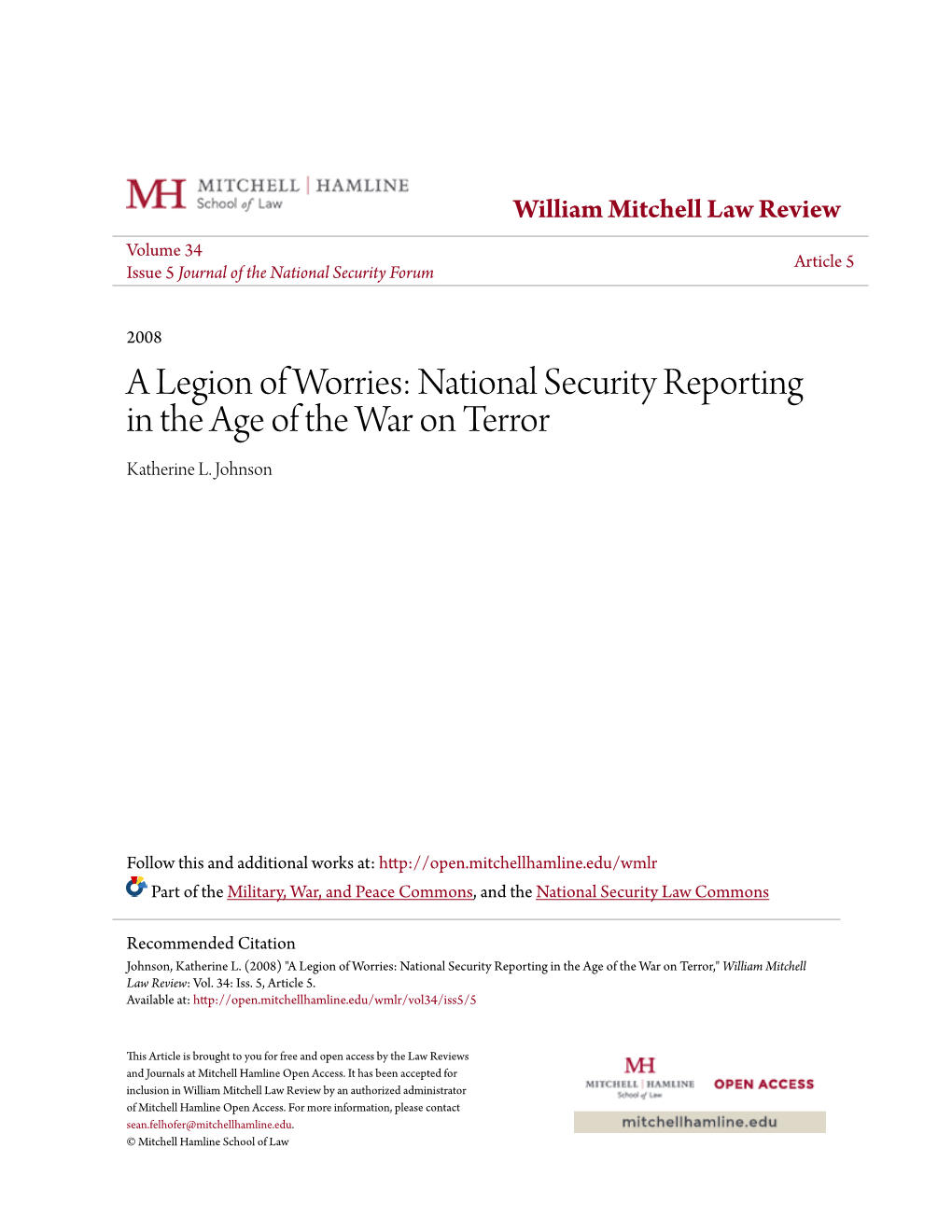 National Security Reporting in the Age of the War on Terror Katherine L