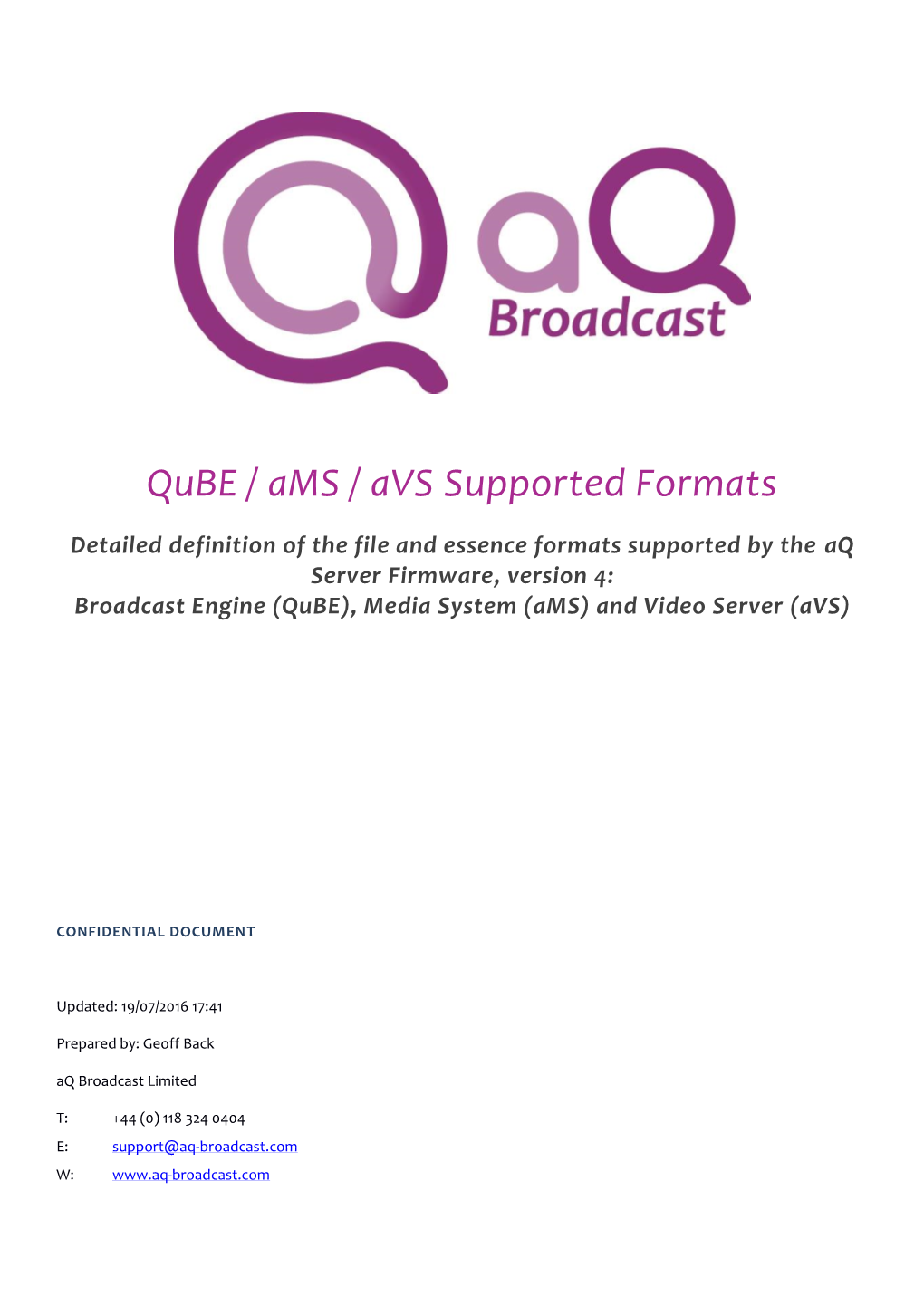 Qube / Ams / Avs Supported Formats