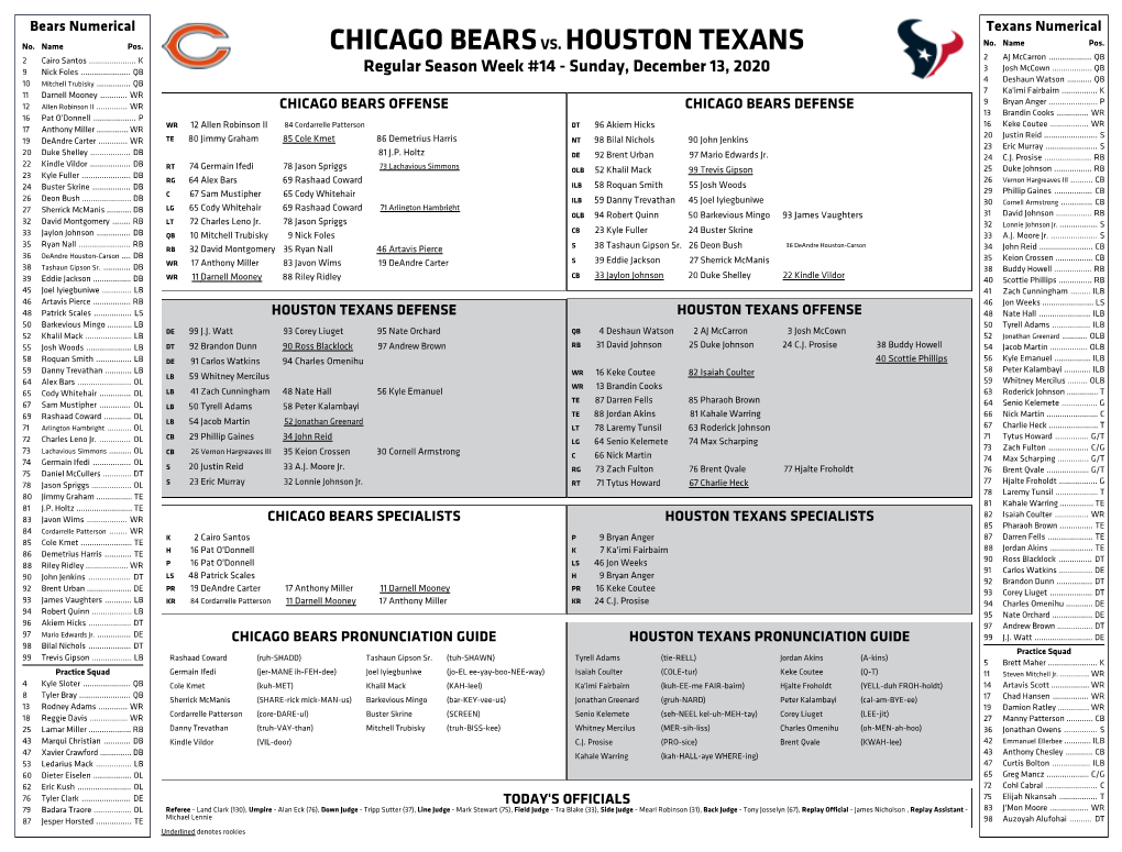 Chicago Bearsvs. Houston Texans