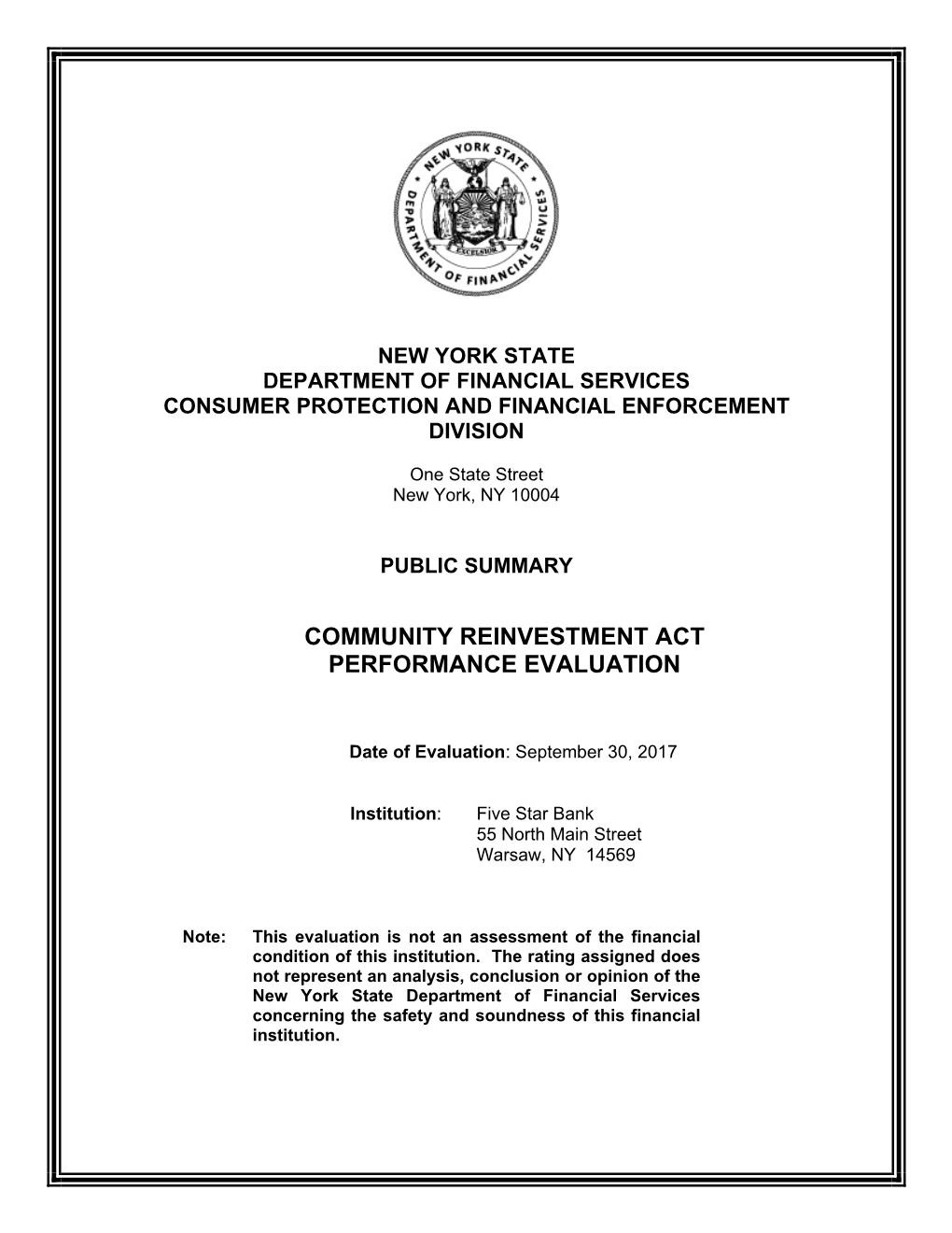 Community Reinvestment Act Performance Evaluation