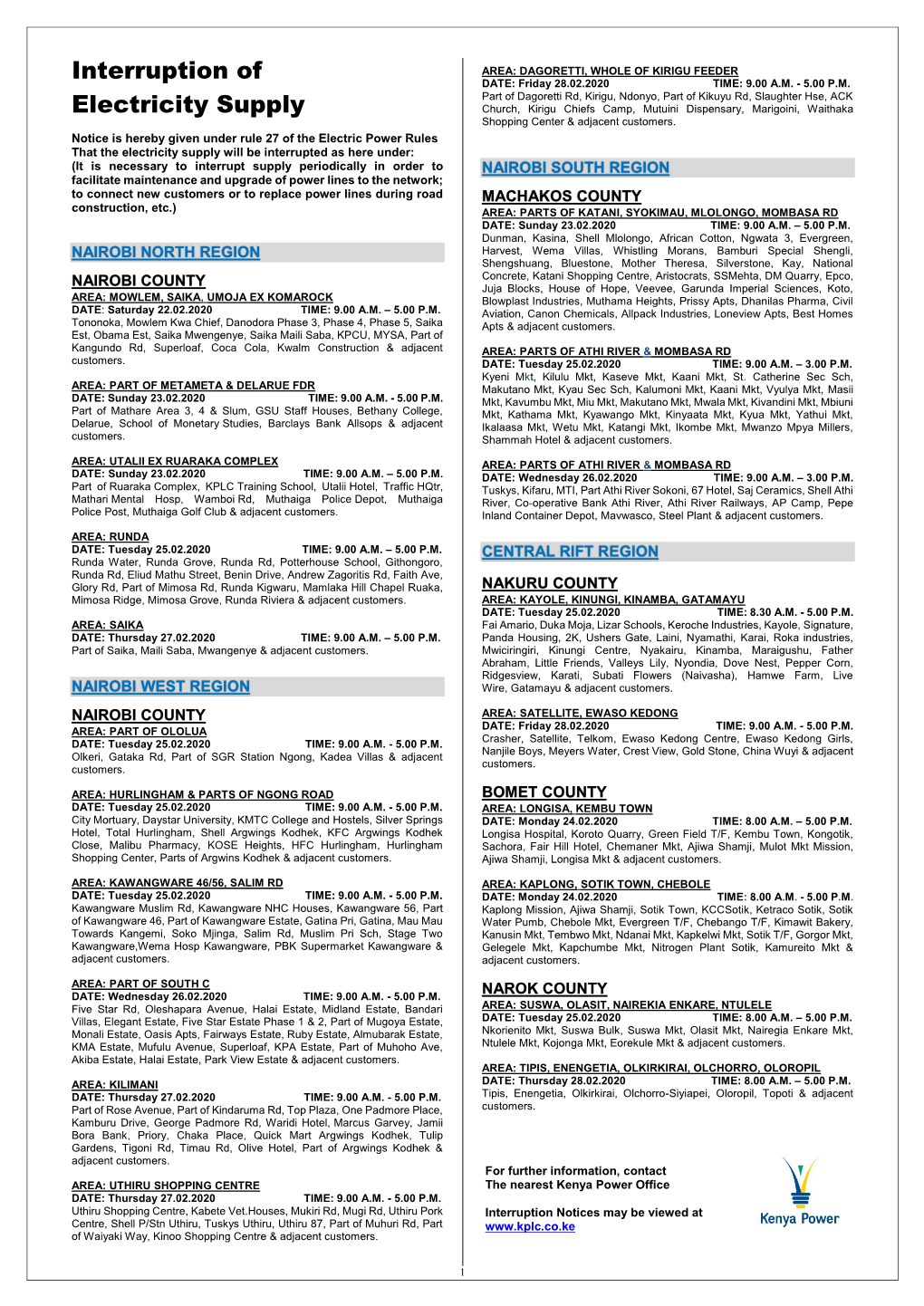 Interruption of Electricity Supply