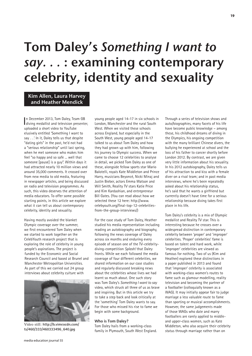 Tom Daley's Something I Want to Say. . . : Examining Contemporary Celebrity, Identity and Sexuality