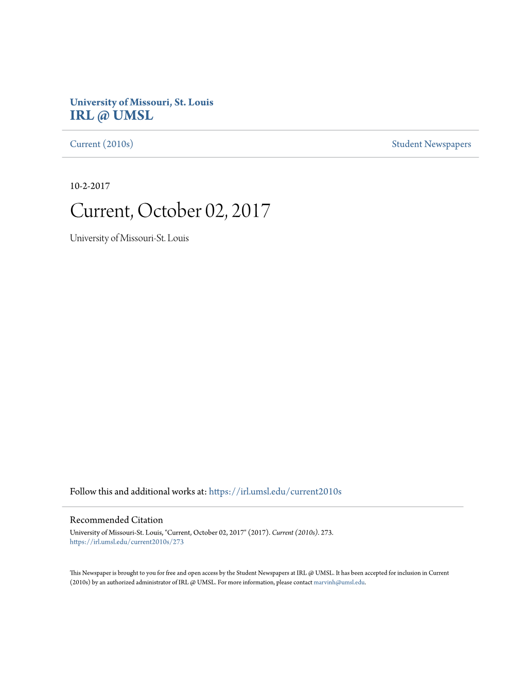 Current, October 02, 2017 University of Missouri-St