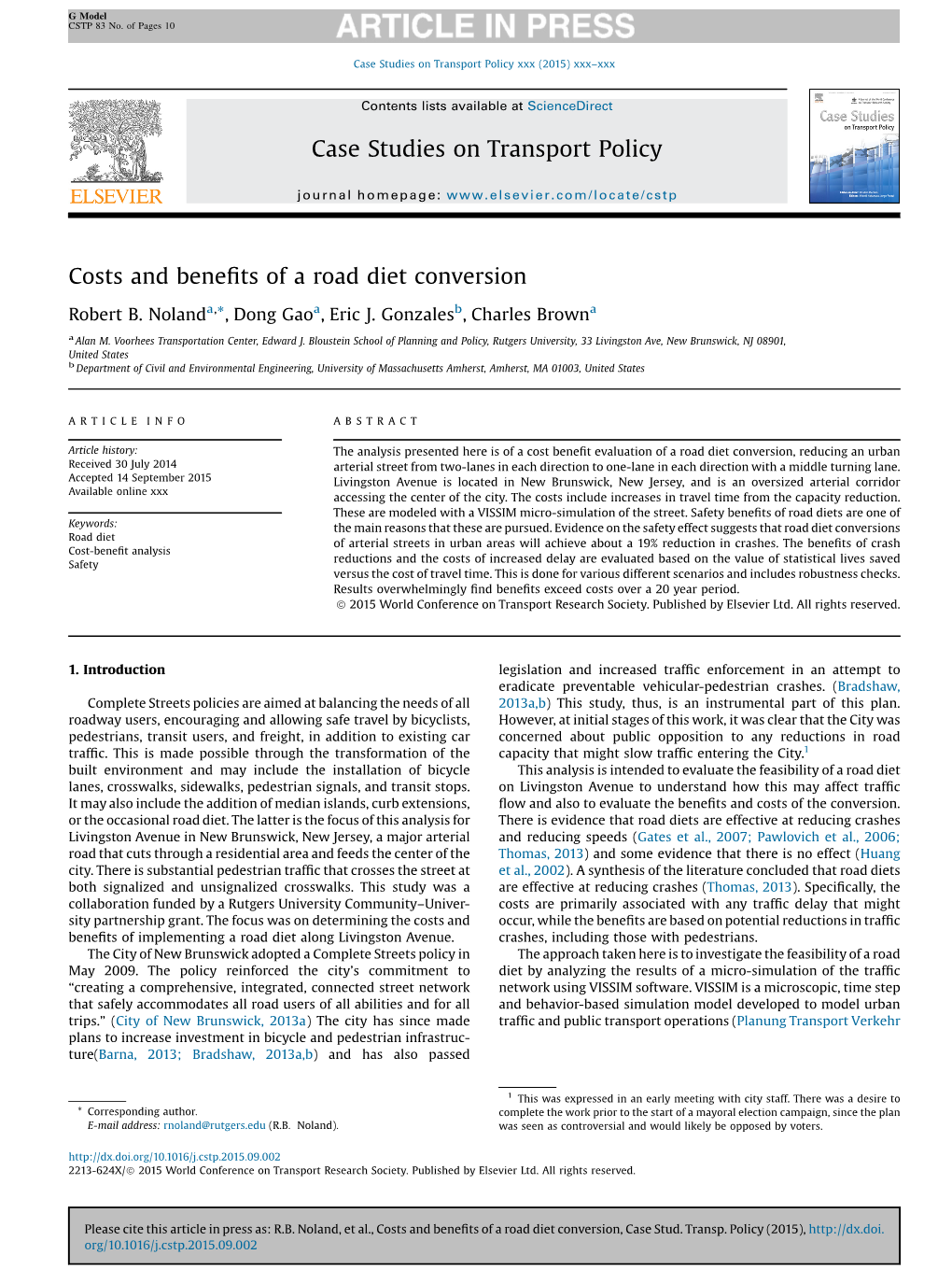 Costs and Benefits of a Road Diet Conversion