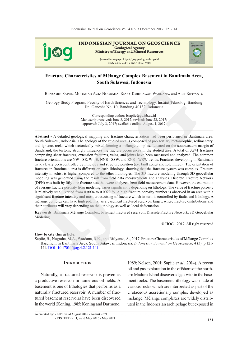 Fracture Characteristics of Mélange Complex Basement in Bantimala Area, South Sulawesi, Indonesia INDONESIAN JOURNAL on GEOSCIE