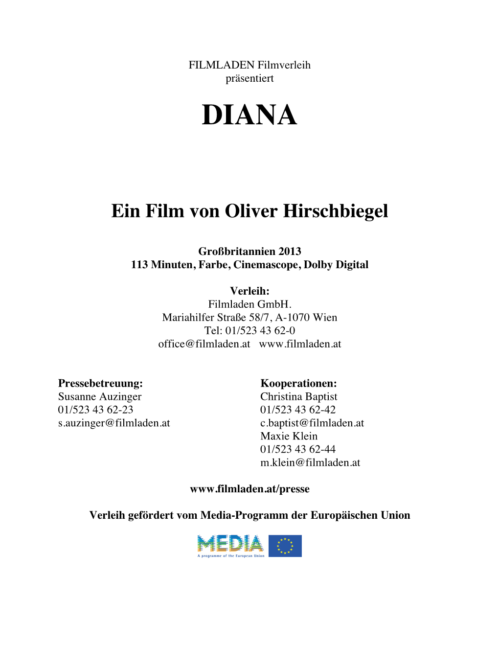 DIANA Ein Film Von Oliver Hirschbiegel