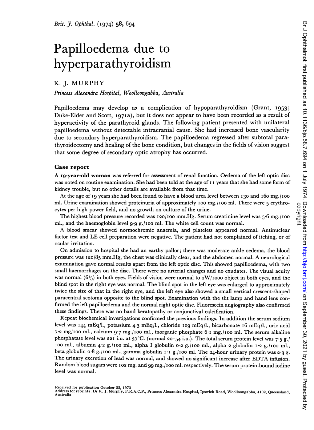 Papilloedema Due to Hyperparathyroidism