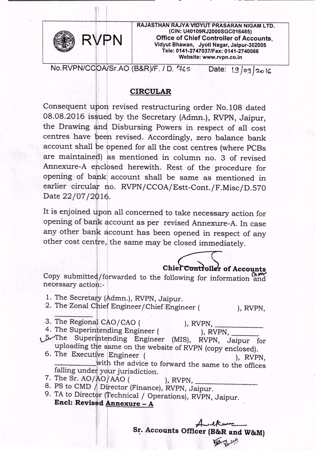 V' N Office of Chief Controller of Accounts, Vidyut Shawan, Jyoti Nagar, Jaipur-302005 • ~ Tele: 0141-2747037/Fax: 0141-2740066 :Ii Website