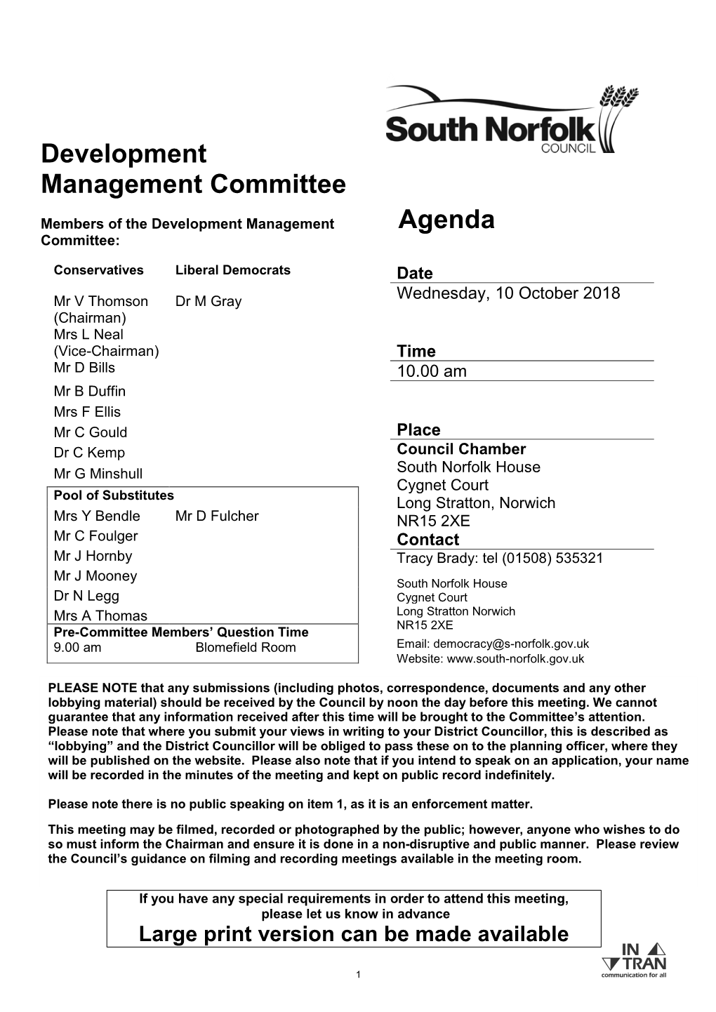 Development Management Committee Agenda