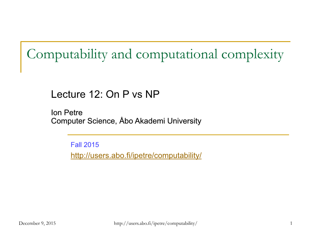 Computability and Computational Complexity