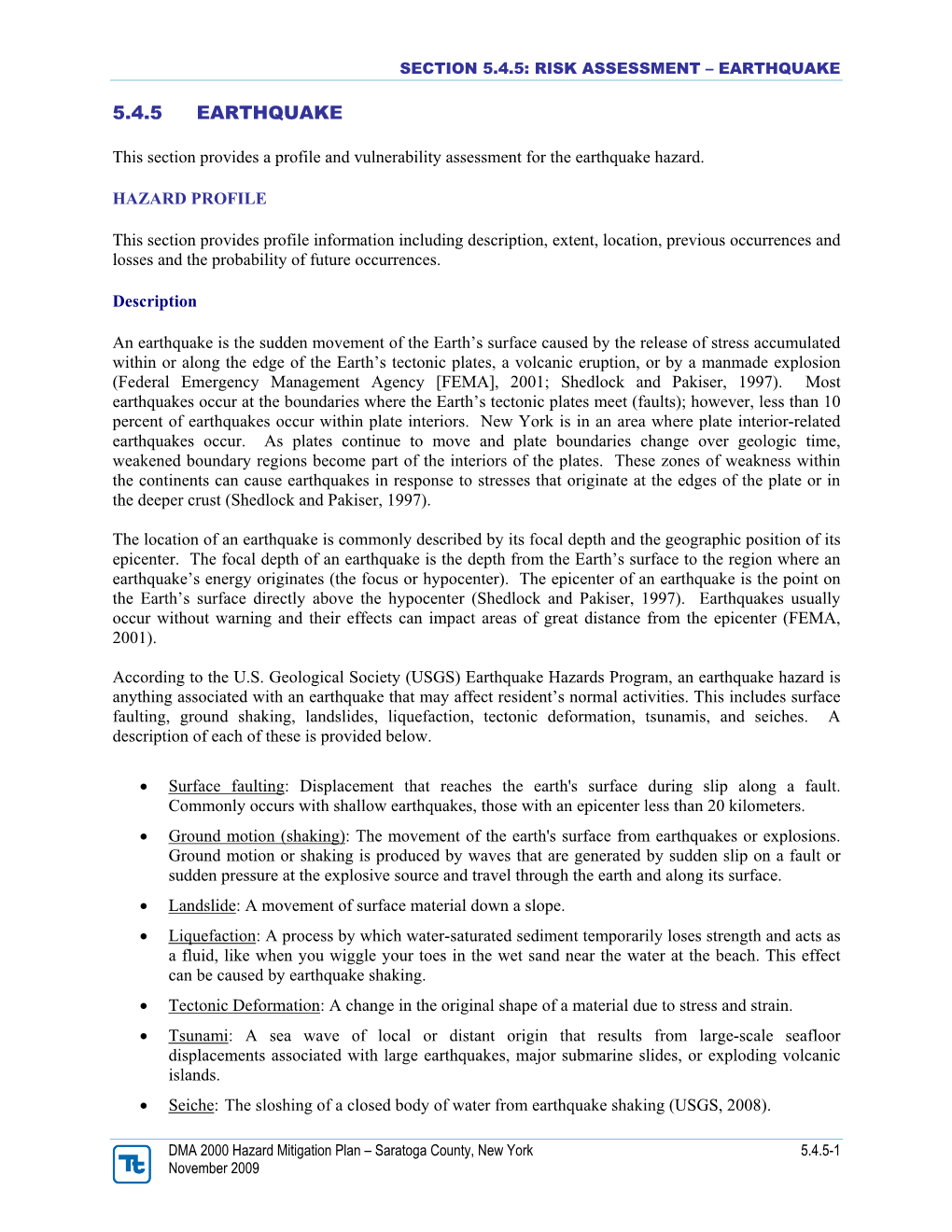 Section 5.4.5: Risk Assessment – Earthquake