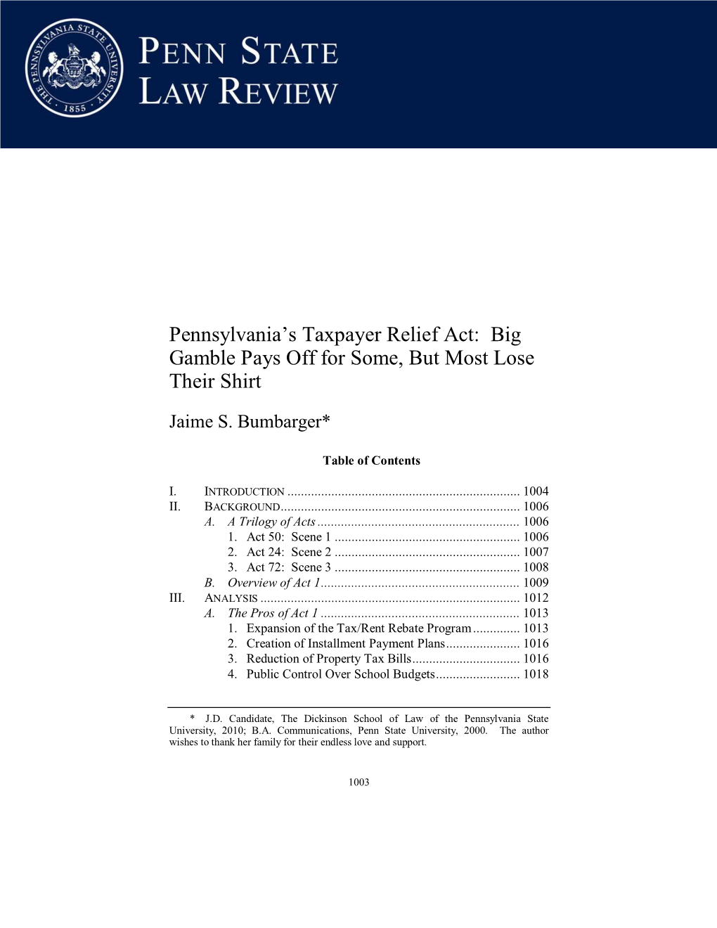 Pennsylvania's Taxpayer Relief