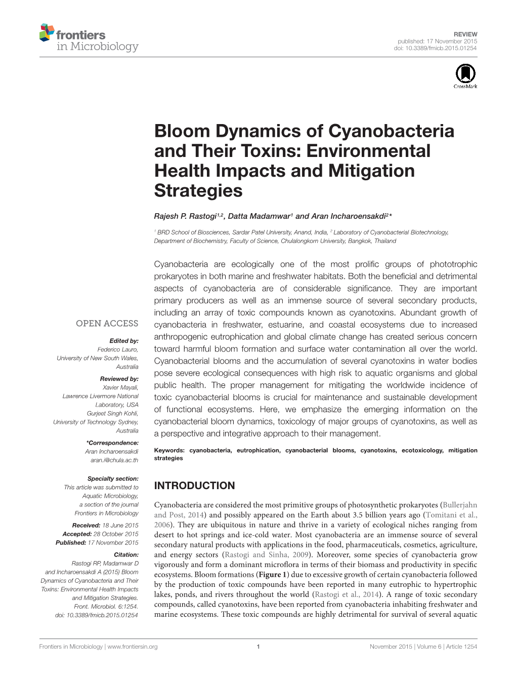 Bloom Dynamics of Cyanobacteria and Their Toxins: Environmental Health Impacts and Mitigation Strategies