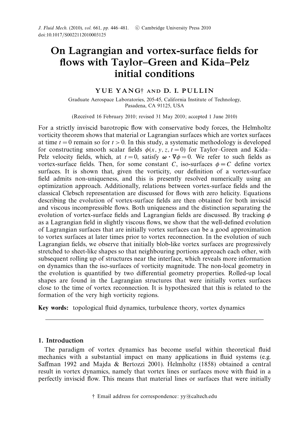 On Lagrangian and Vortex-Surface Fields for Flows with Taylor–Green