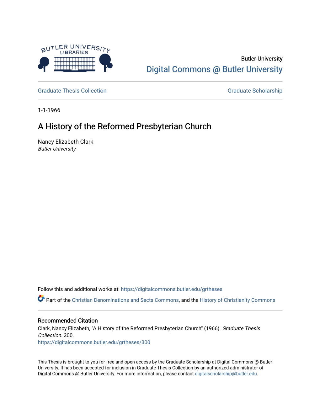 A History of the Reformed Presbyterian Church