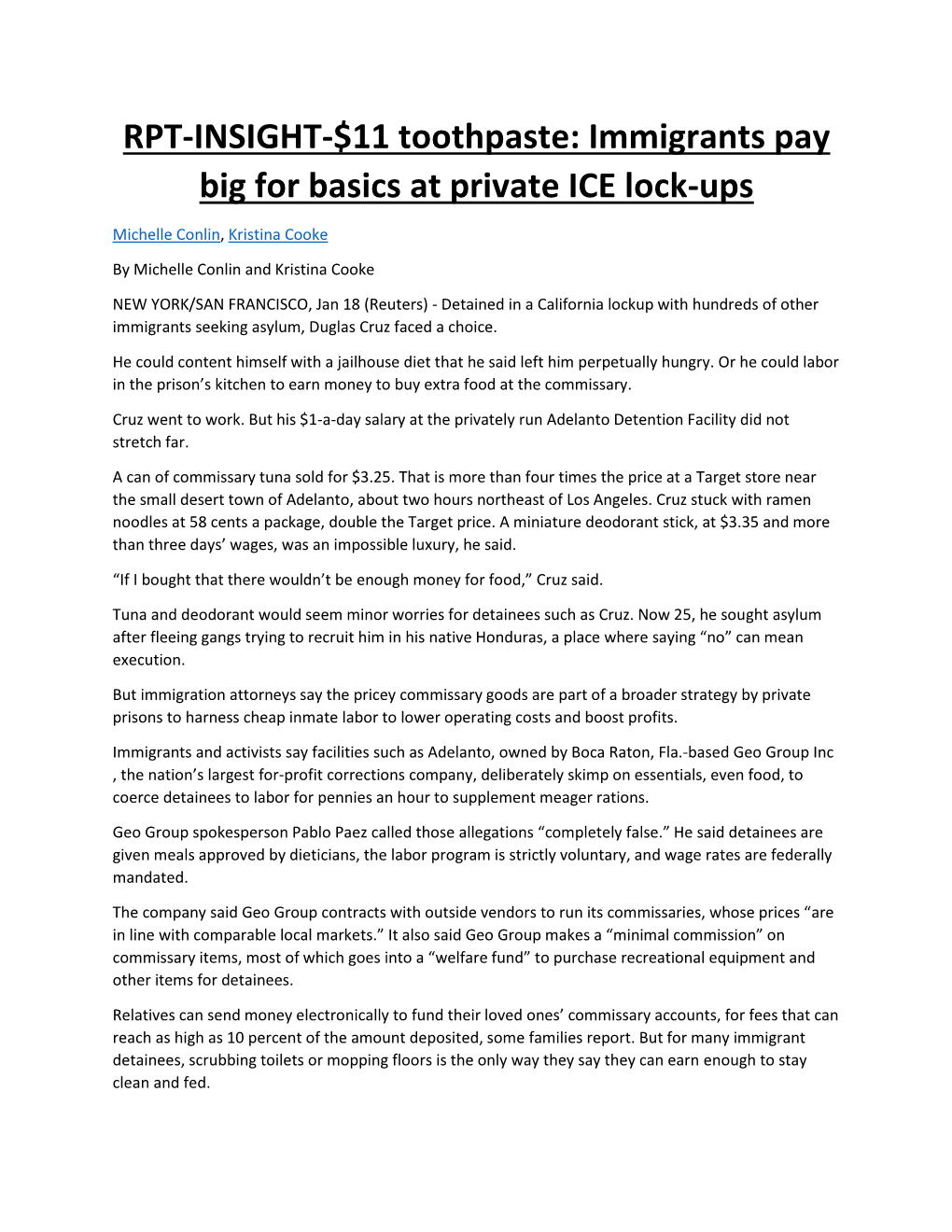 Immigrants Pay Big for Basics at Private ICE Lock-Ups