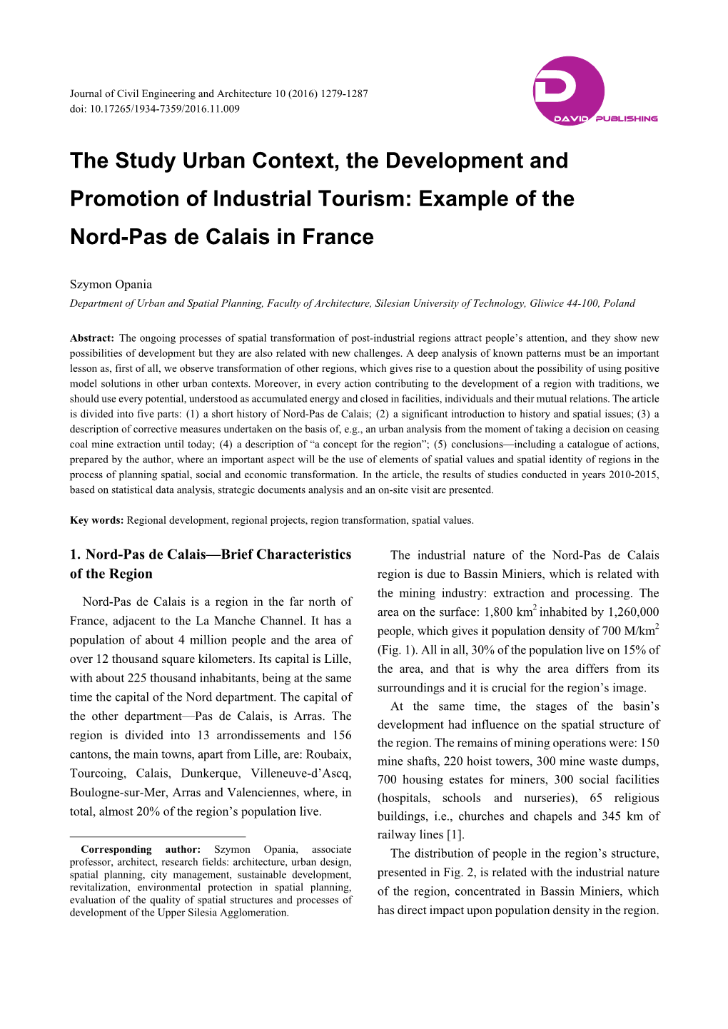 The Study Urban Context, the Development and Promotion of Industrial Tourism: Example of the Nord-Pas De Calais in France