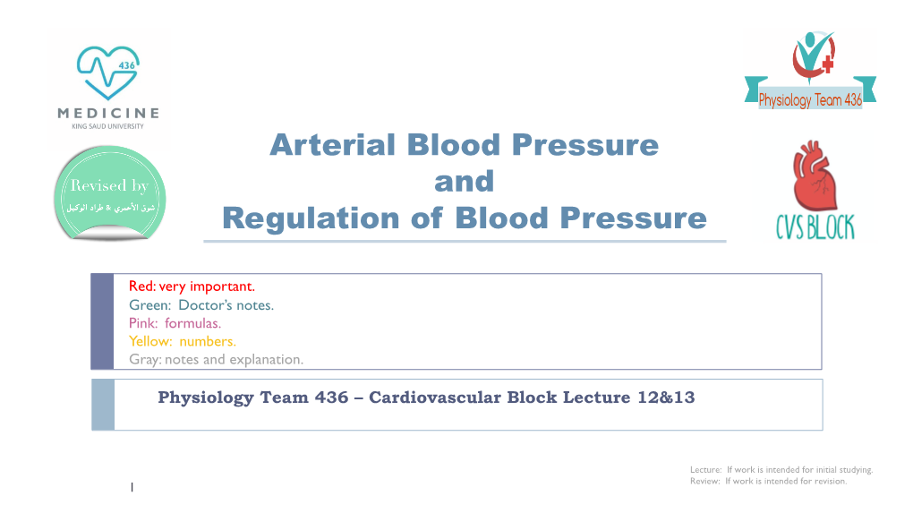 Arterial BP & Regulation of BP