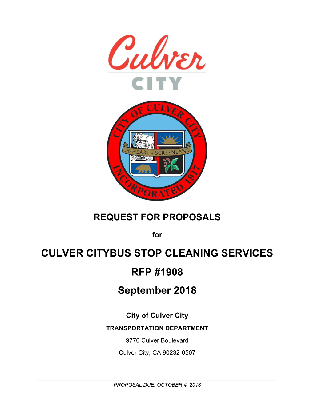 CULVER CITYBUS STOP CLEANING SERVICES RFP #1908 September