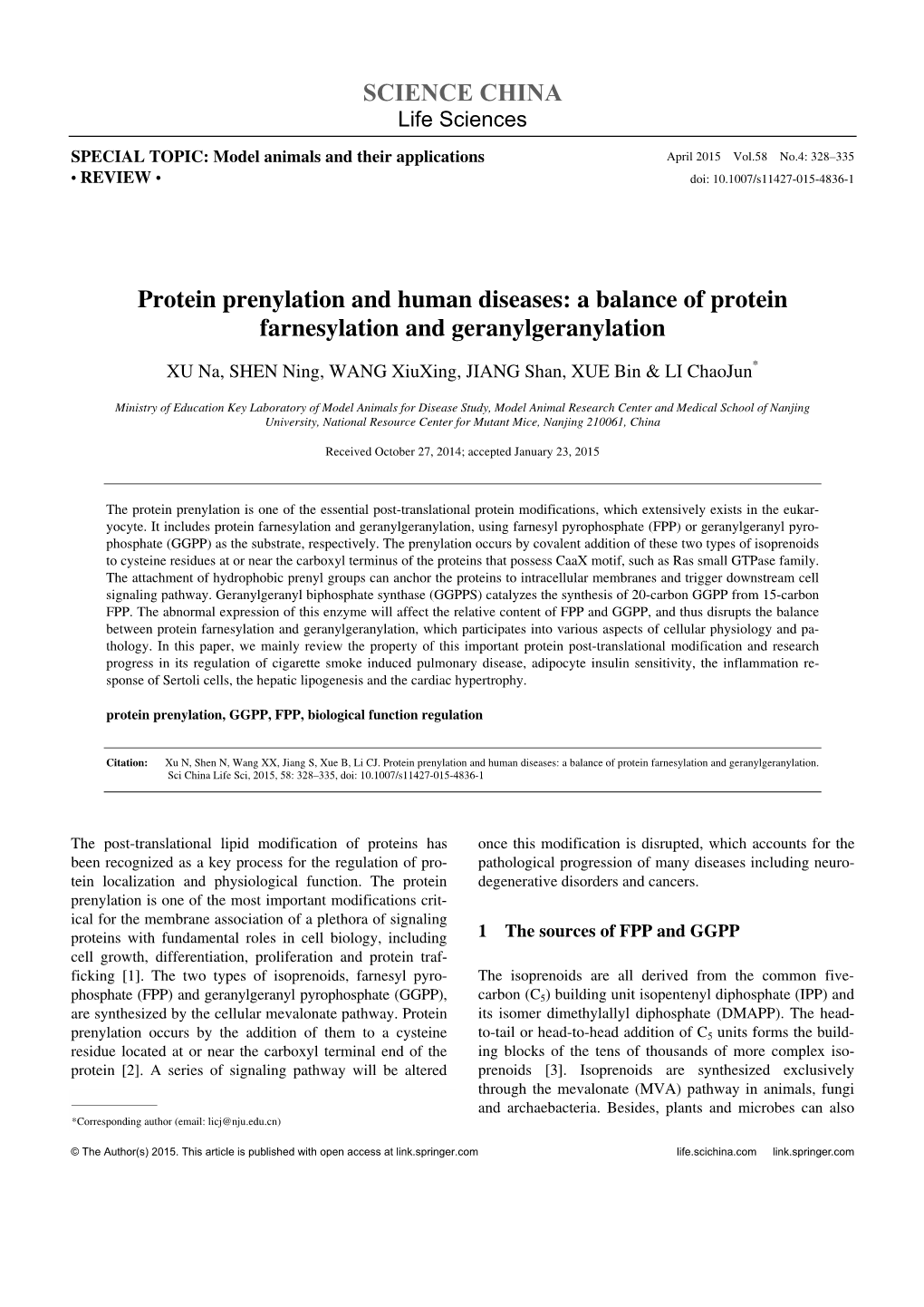 Protein Prenylation and Human Diseases: a Balance of Protein Farnesylation and Geranylgeranylation