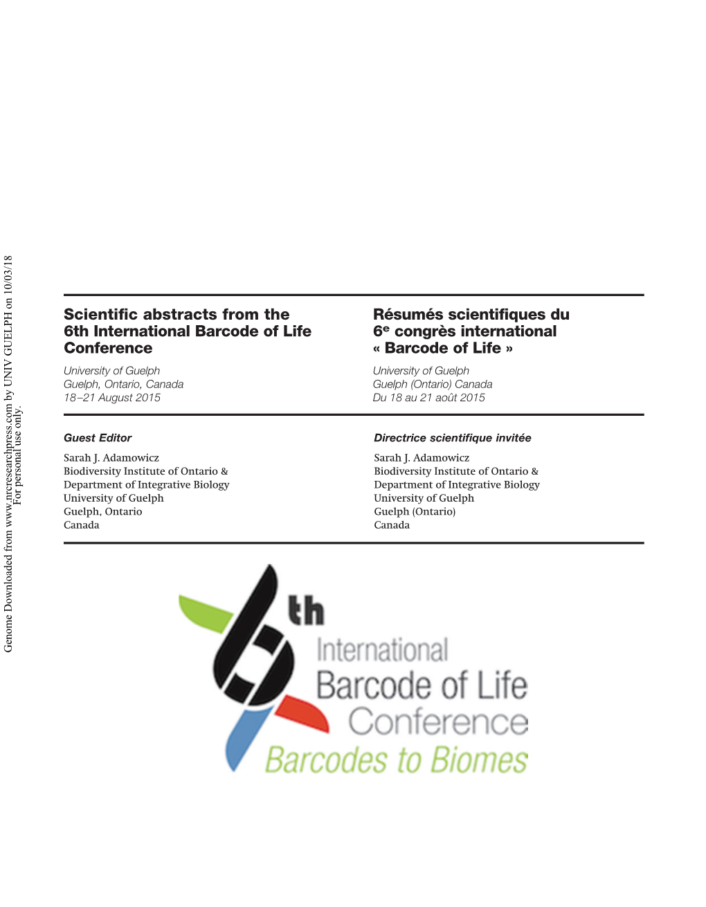 Scientific Abstracts from the 6Th International Barcode of Life