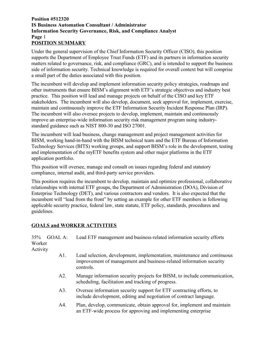 Information Security Governance, Risk, and Compliance Analyst