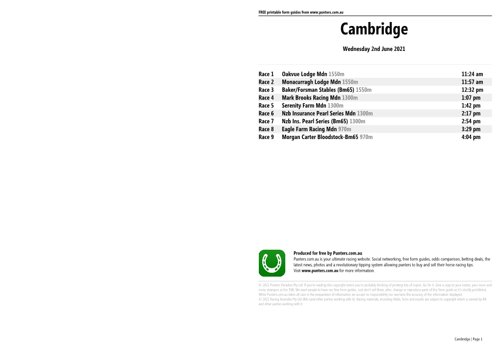 Cambridge Printable Form Guide