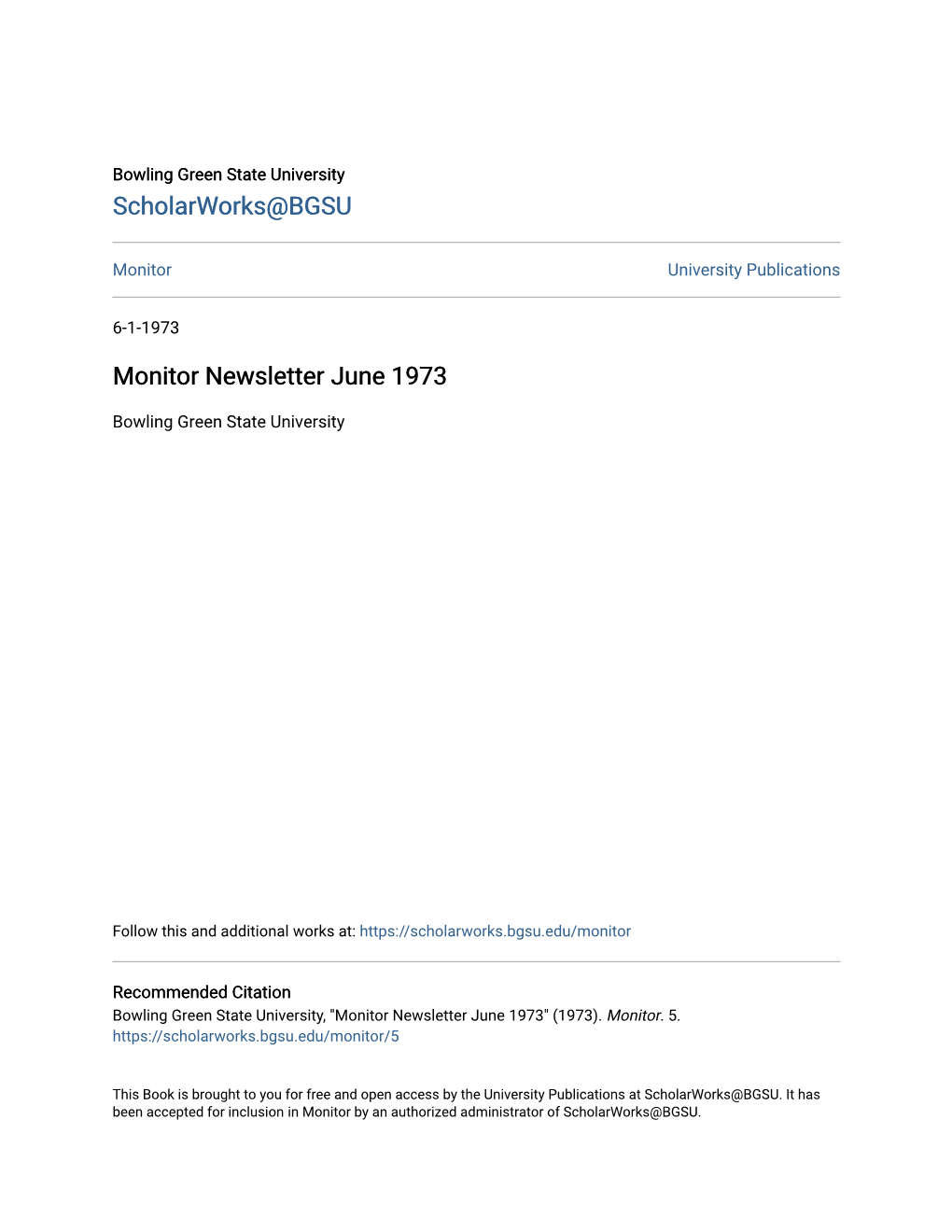 Monitor Newsletter June 1973