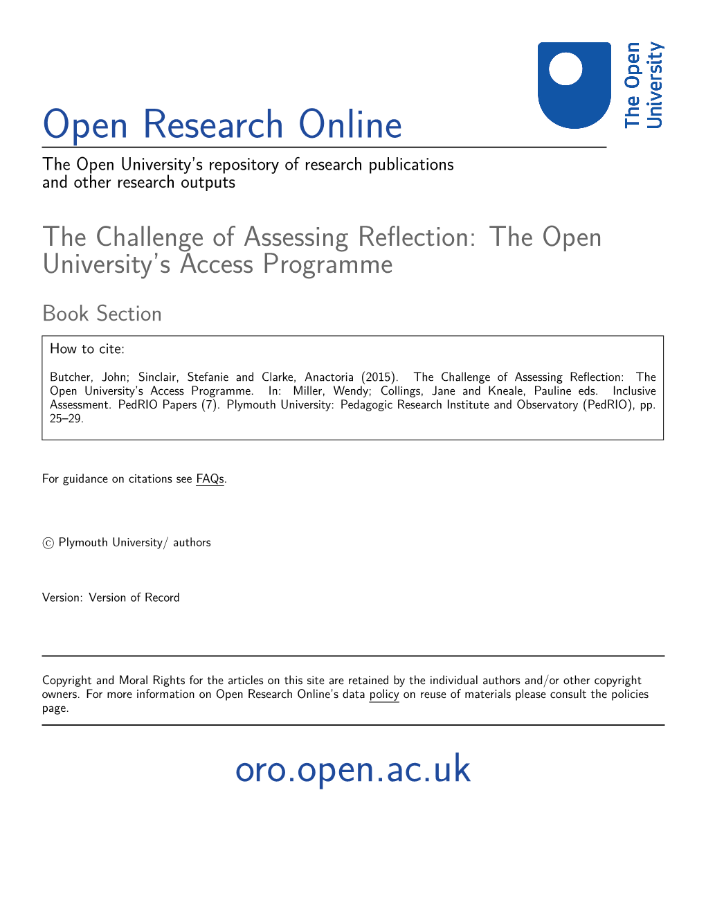 Developing and Embedding Inclusive Assessment: Issues and Opportunities 1 Pauline Kneale and Jane Collings, Plymouth University