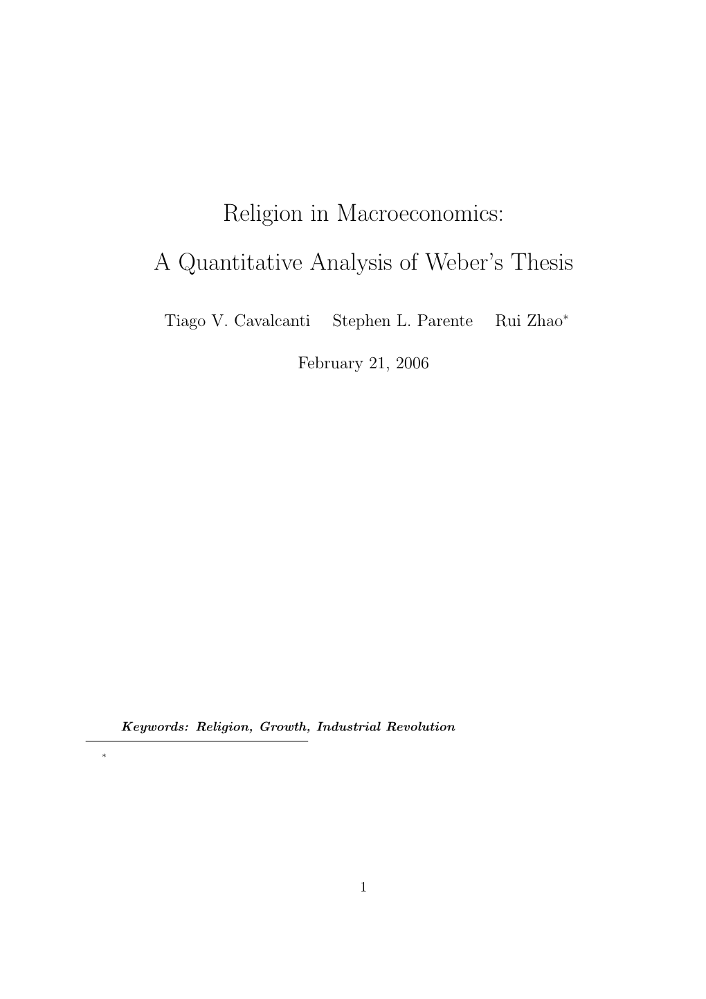 Religion in Macroeconomics: a Quantitative Analysis of Weber's
