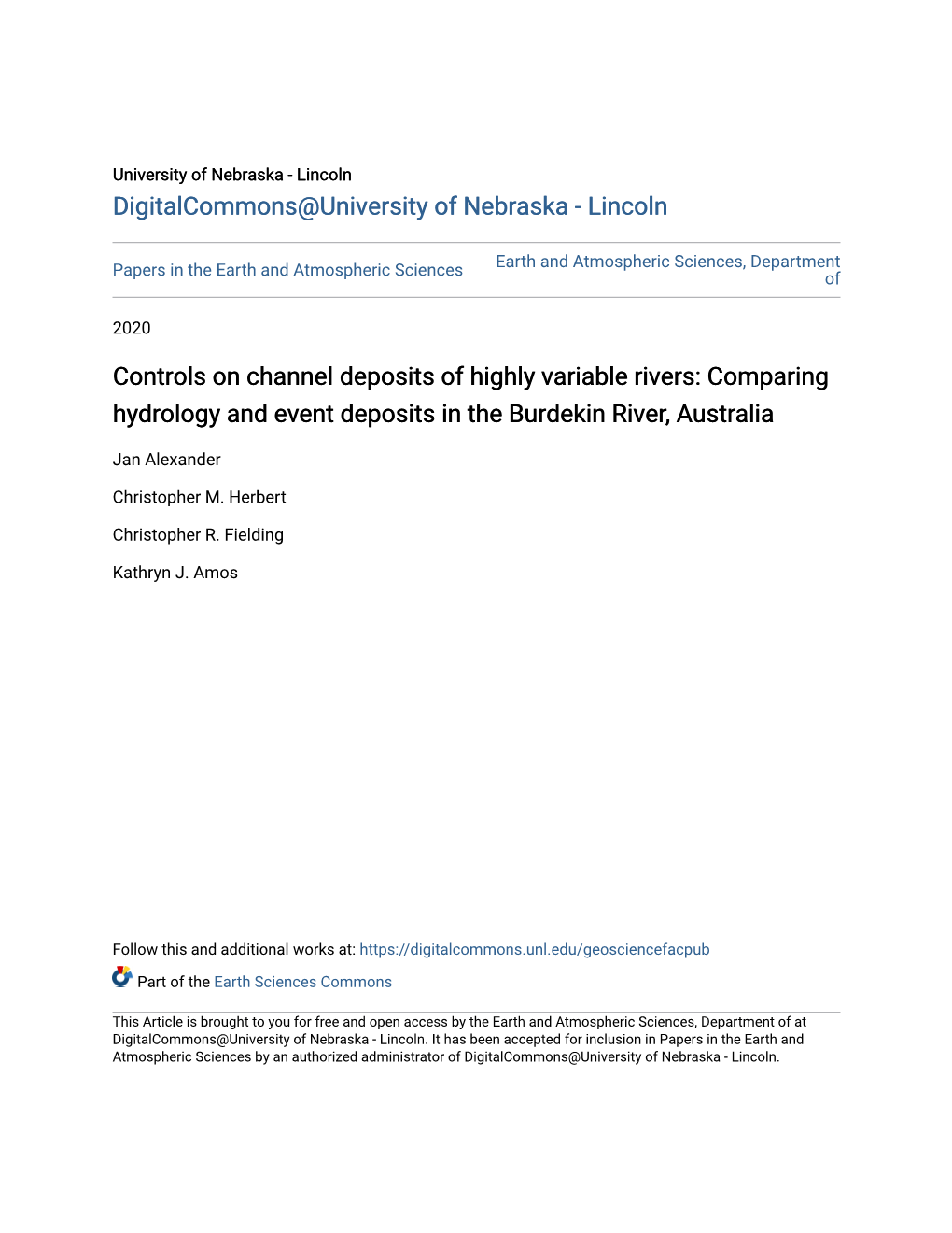 Controls on Channel Deposits of Highly Variable Rivers: Comparing Hydrology and Event Deposits in the Burdekin River, Australia