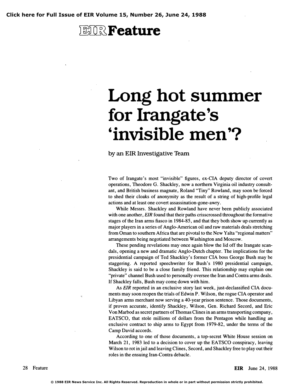 Long Hot Summer for Irangate's 'Invisible Men'?