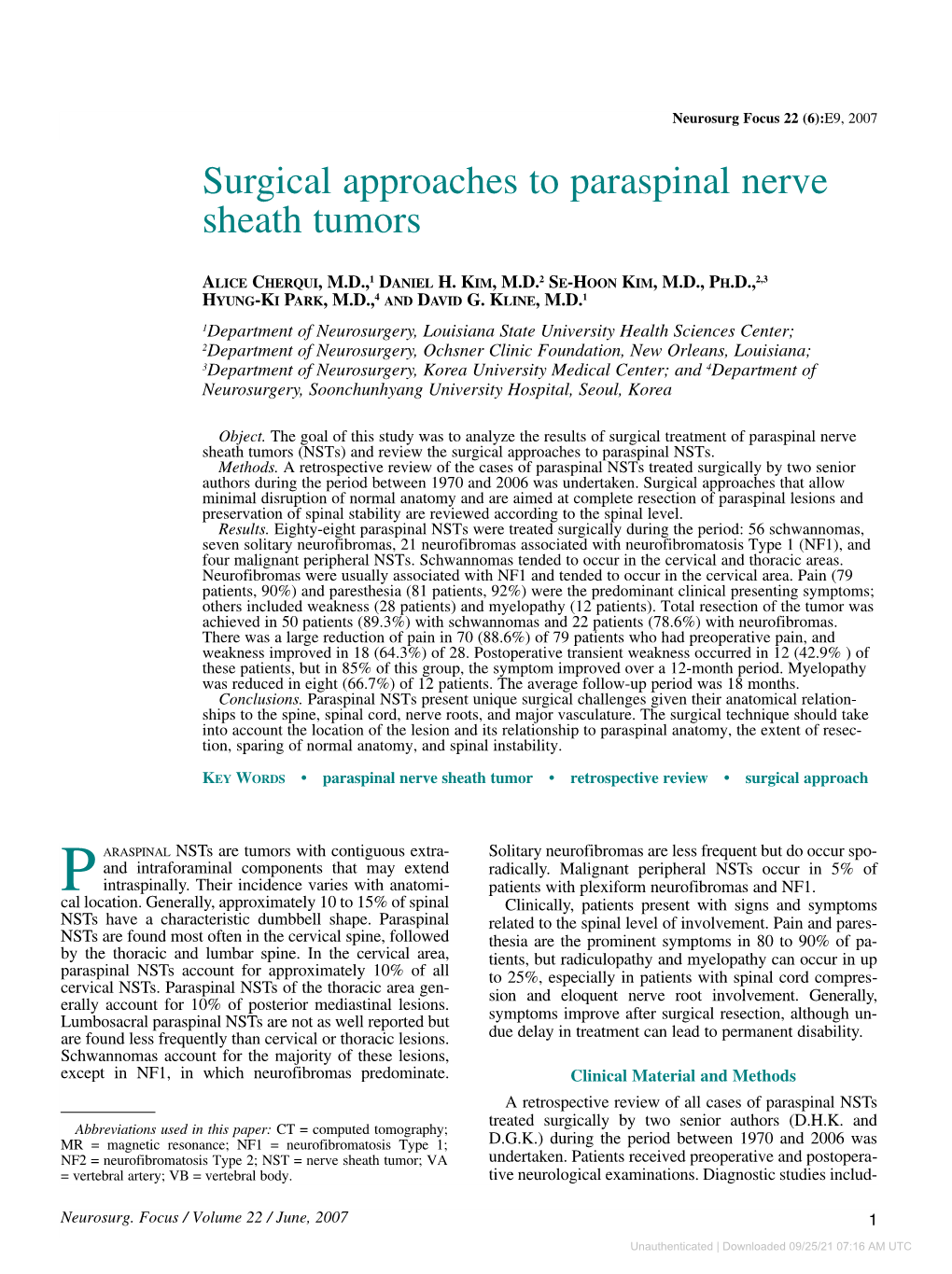 Surgical Approaches to Paraspinal Nerve Sheath Tumors