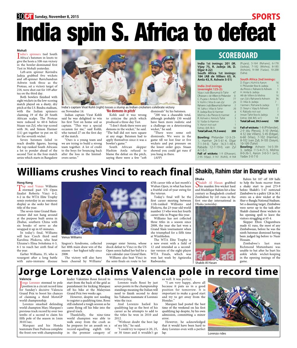 Williams Crushes Vinci to Reach Final