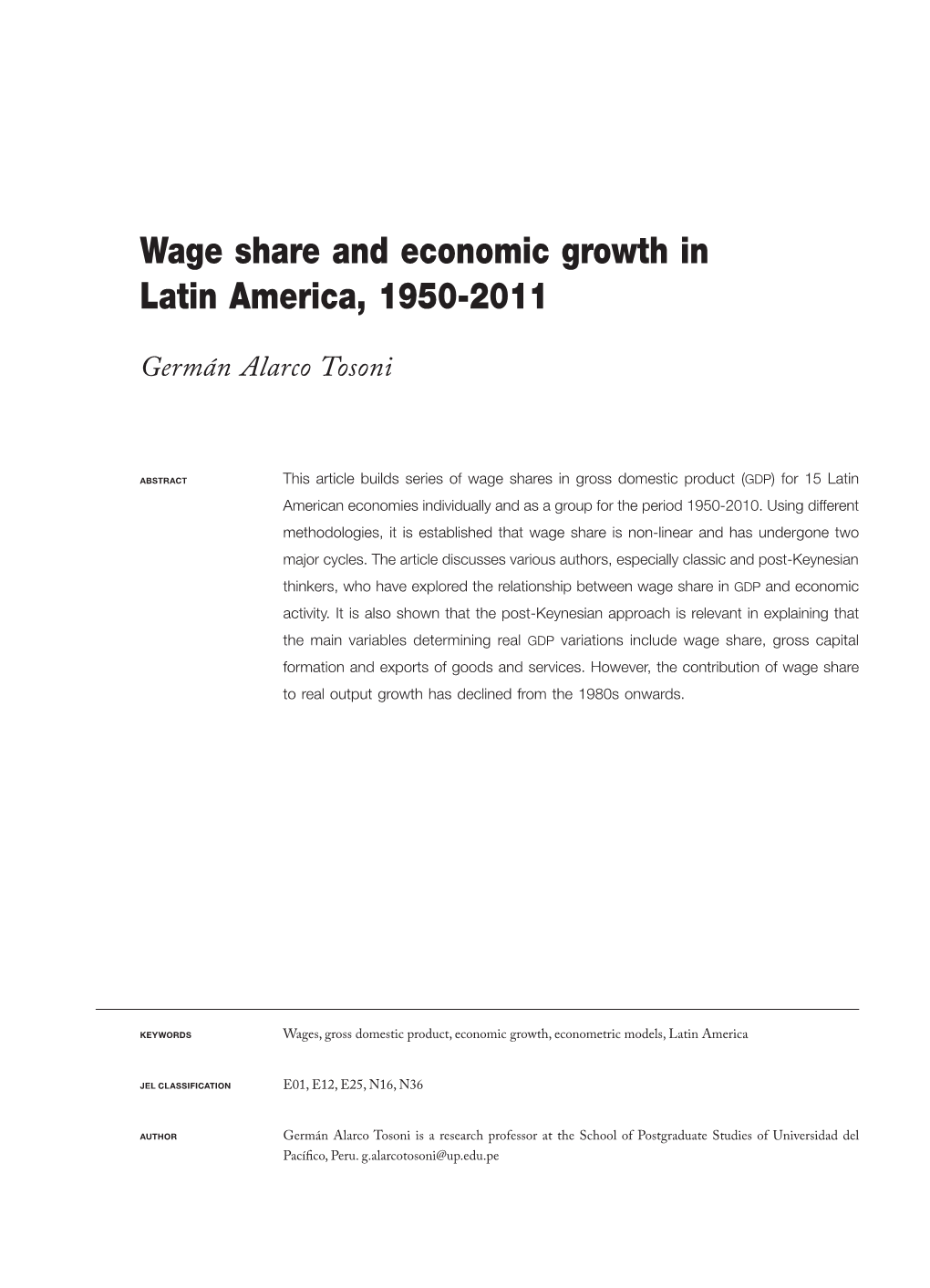 Wage Share and Economic Growth in Latin America, 1950-2011
