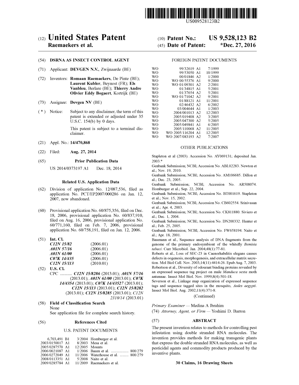 (12) United States Patent (10) Patent No.: US 9,528,123 B2 Raemaekers Et Al