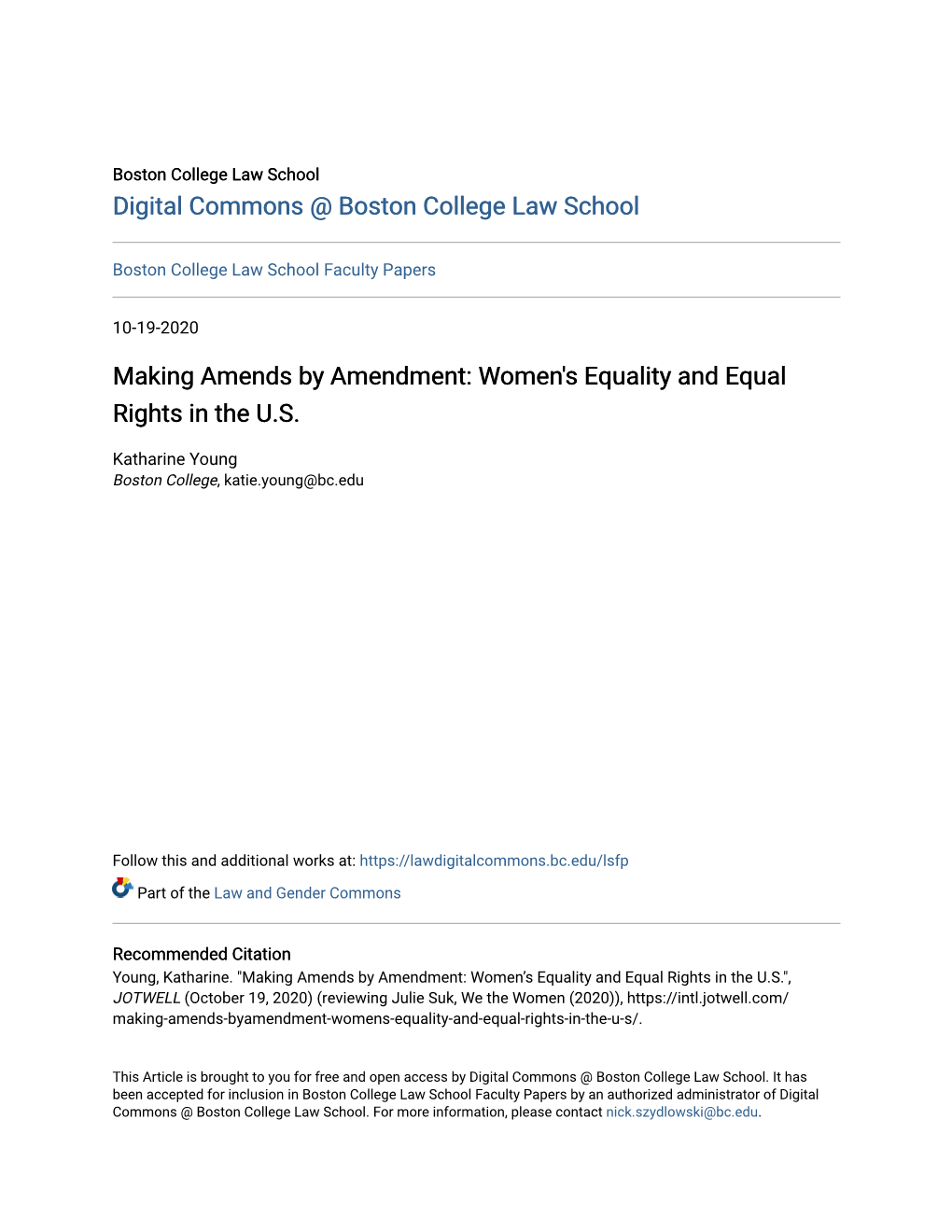 Women's Equality and Equal Rights in the US