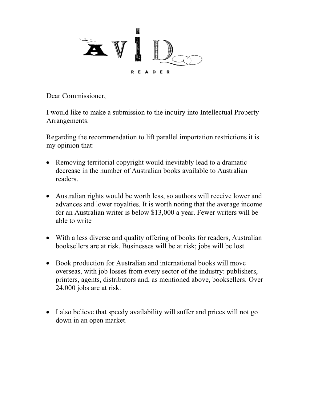 Submission DR380 - Avid Reader - Intellectual Property Arrangements - Public Inquiry