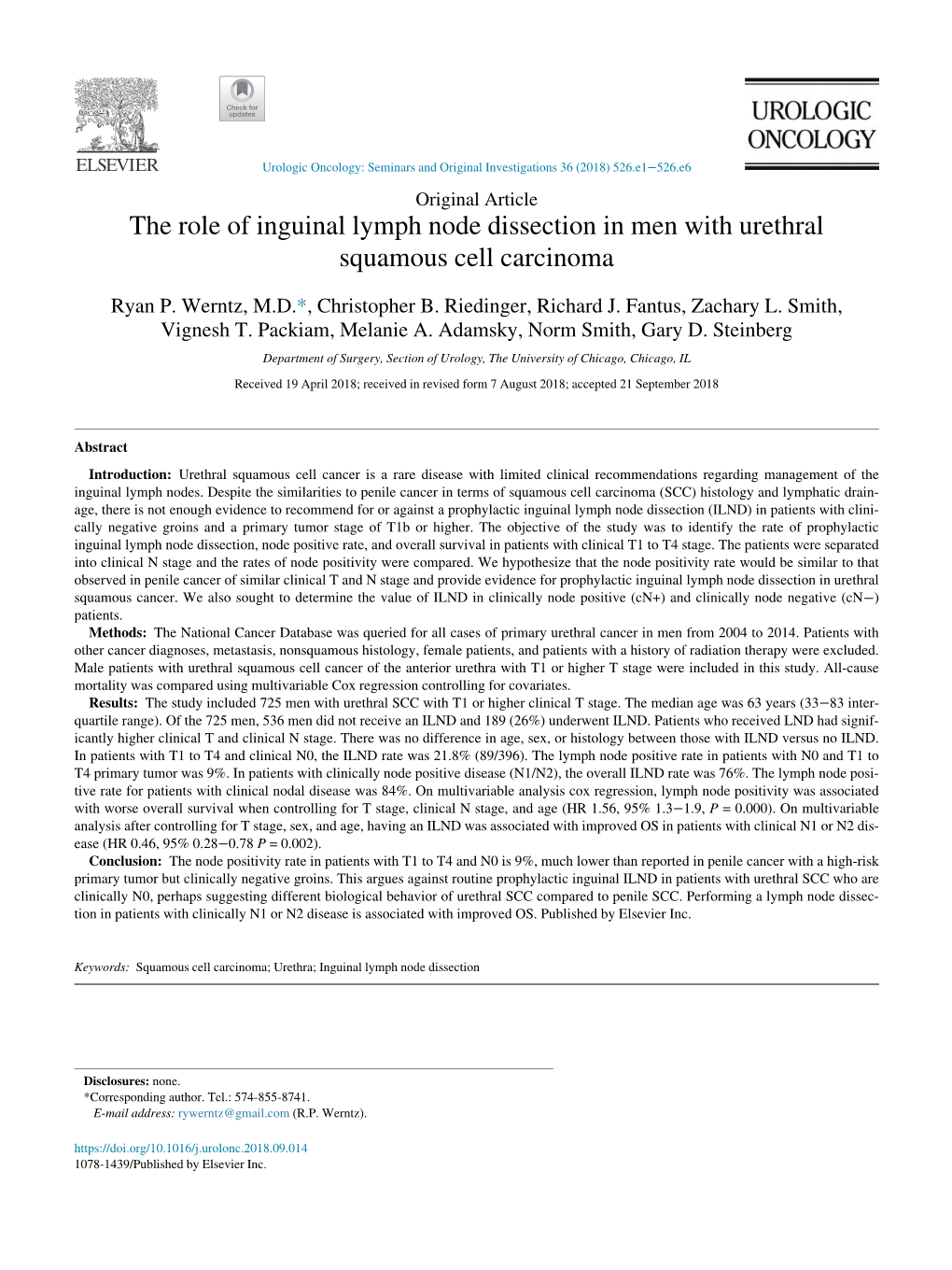 The Role of Inguinal Lymph Node Dissection in Men with Urethral Squamous Cell Carcinoma