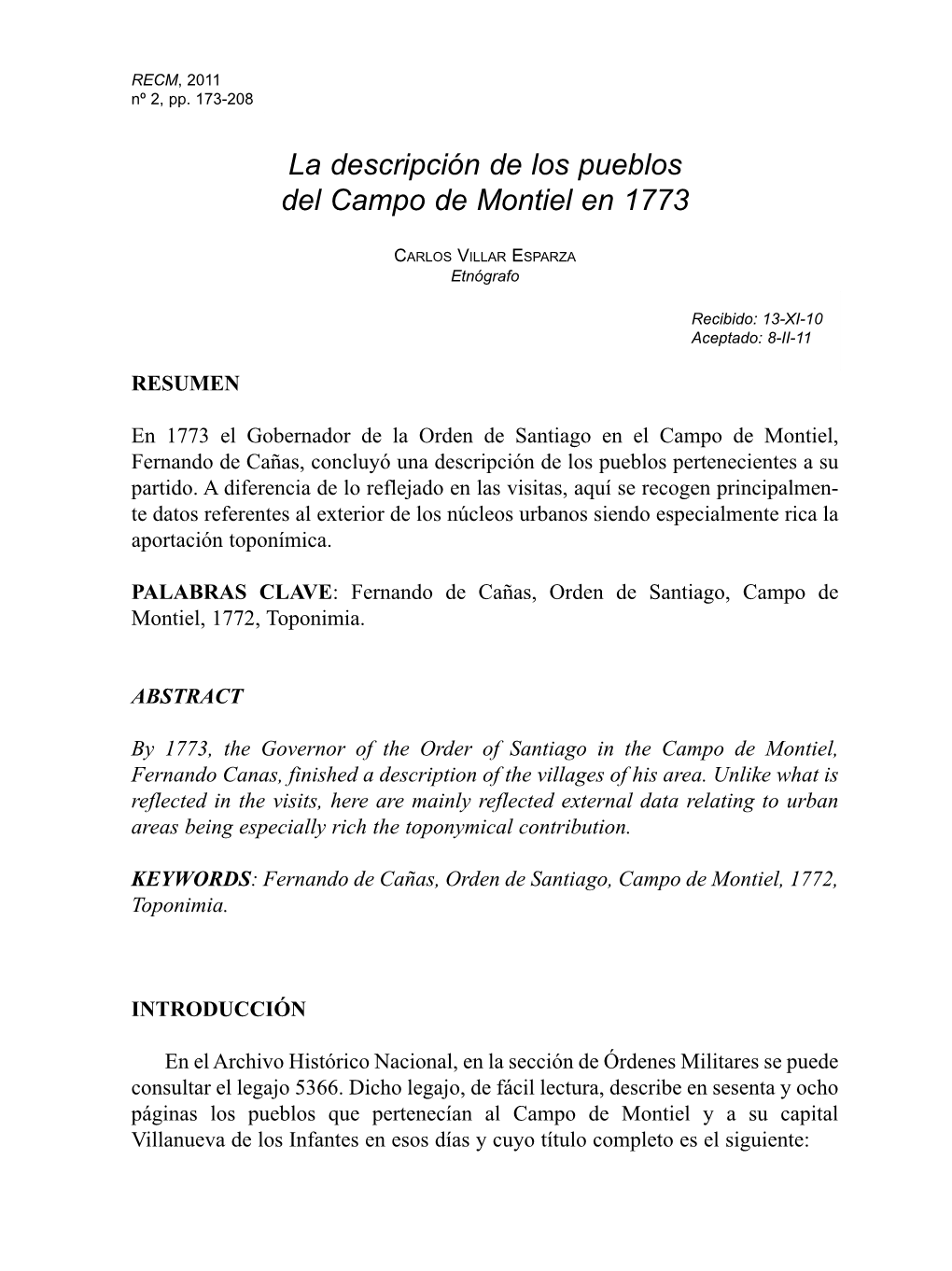 La Descripción De Los Pueblos Del Campo De Montiel En 1773