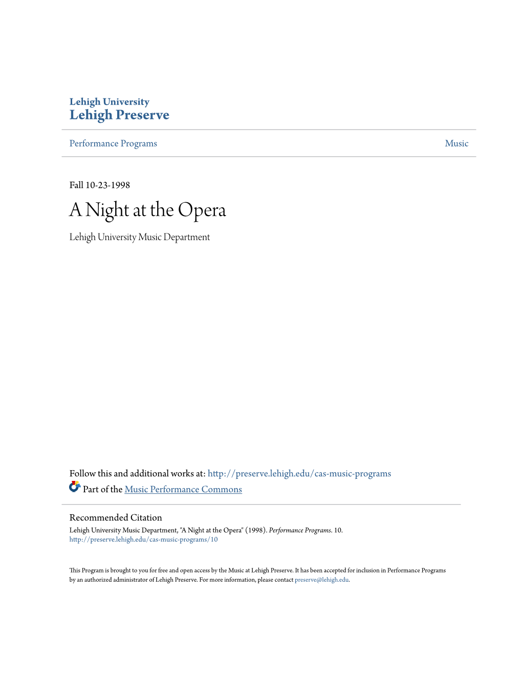 A Night at the Opera Lehigh University Music Department