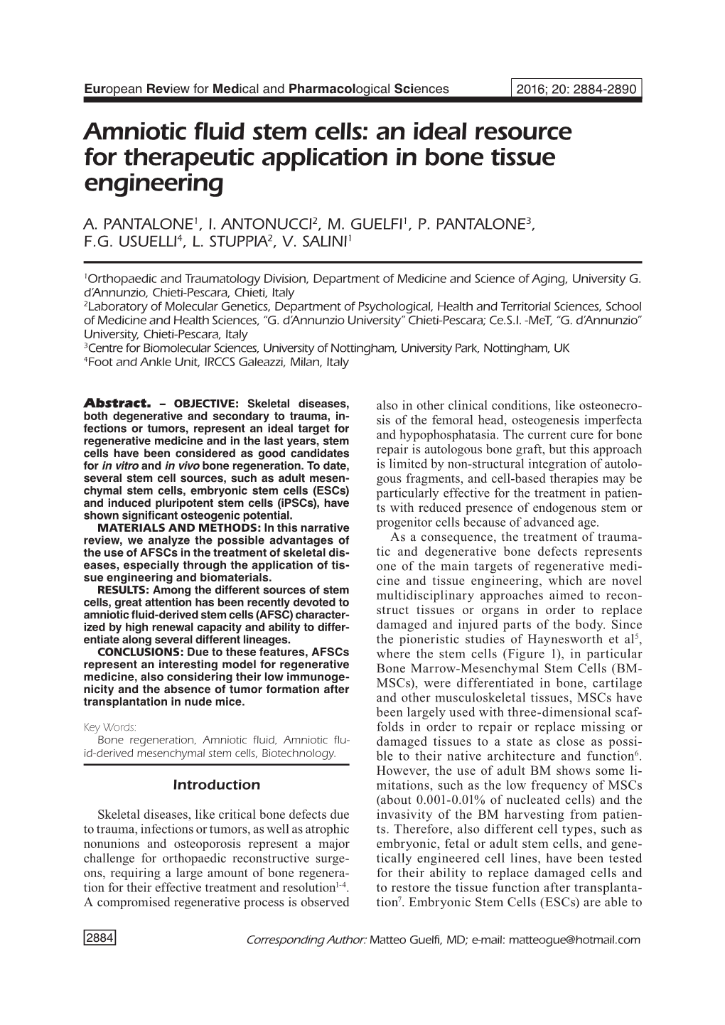 Amniotic Fluid Stem Cells: an Ideal Resource for Therapeutic Application in Bone Tissue Engineering